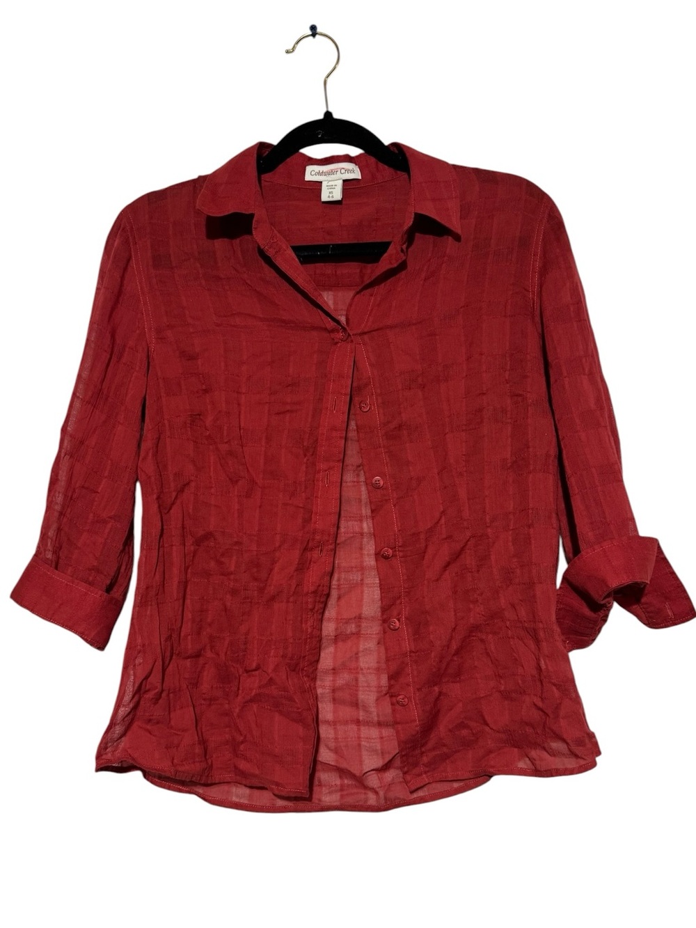 Coldwater Creek 100% Cotton Top Blouse Size XS Plaid Cottagecore Hobbit Fall